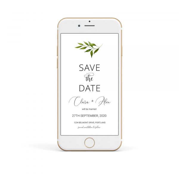 Greenery Leaf Save The Date Electronic