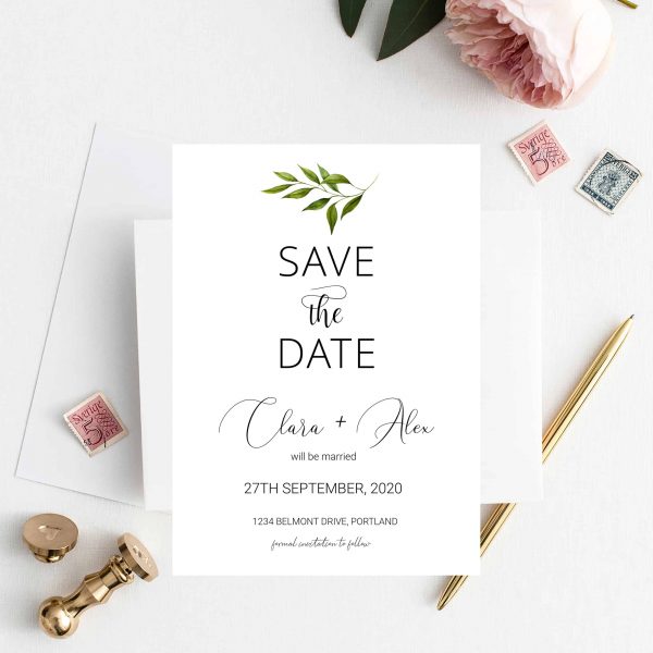 Greenery Leaf Save The Date Printable