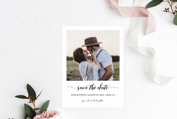 Minimal Calligraphy Photo Save The Date Printable Template