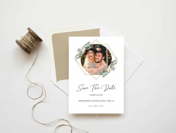 Printable Greenery Eucalyptus Glitter Frame Photo Save The Date scaled