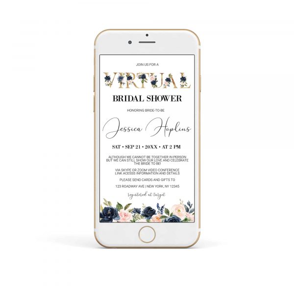 navy blush blossom floral virtual bridal shower