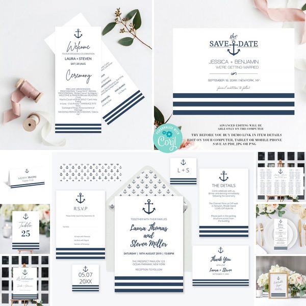 Nautical Anchor Wedding Invitation Bundle Suite