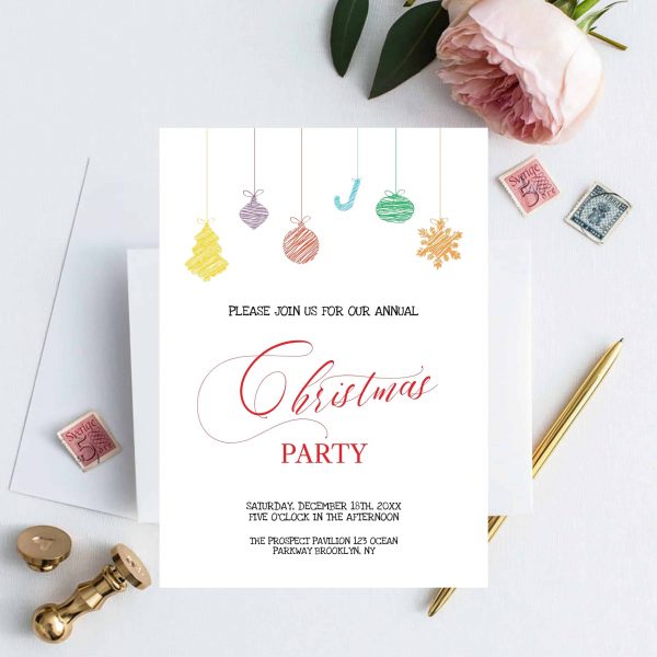 Printable Christmas Ornaments Party Invitation