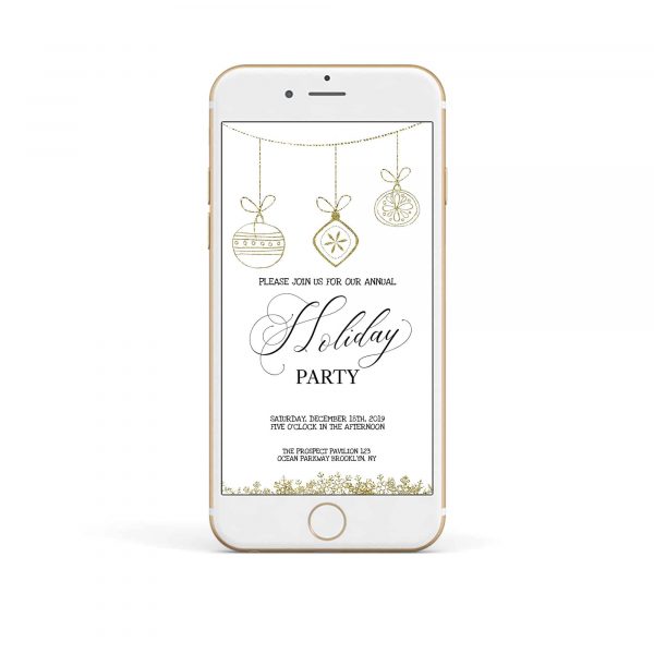 Electronic Gold Glitter Christmas Ornaments Party Invitation Template