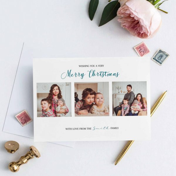 Family Holiday Photo 3 Collage Christmas Card Template