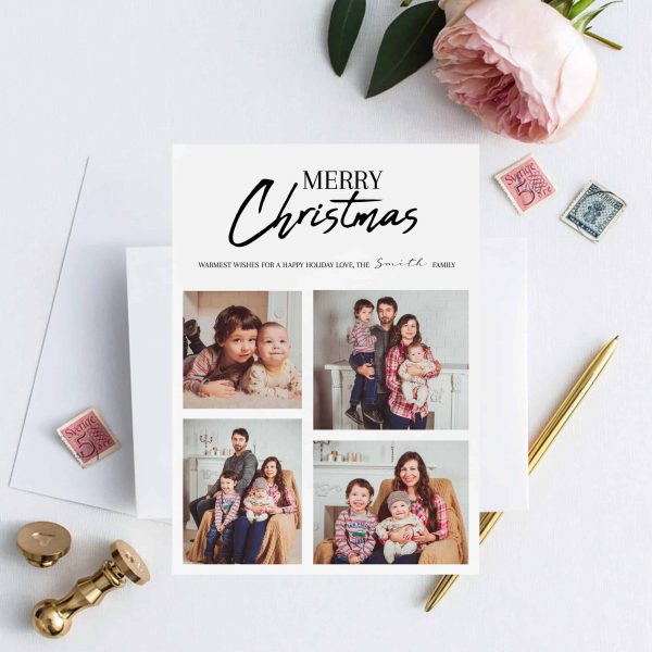 Four Photo Collage Merry Christmas Family Holiday Card