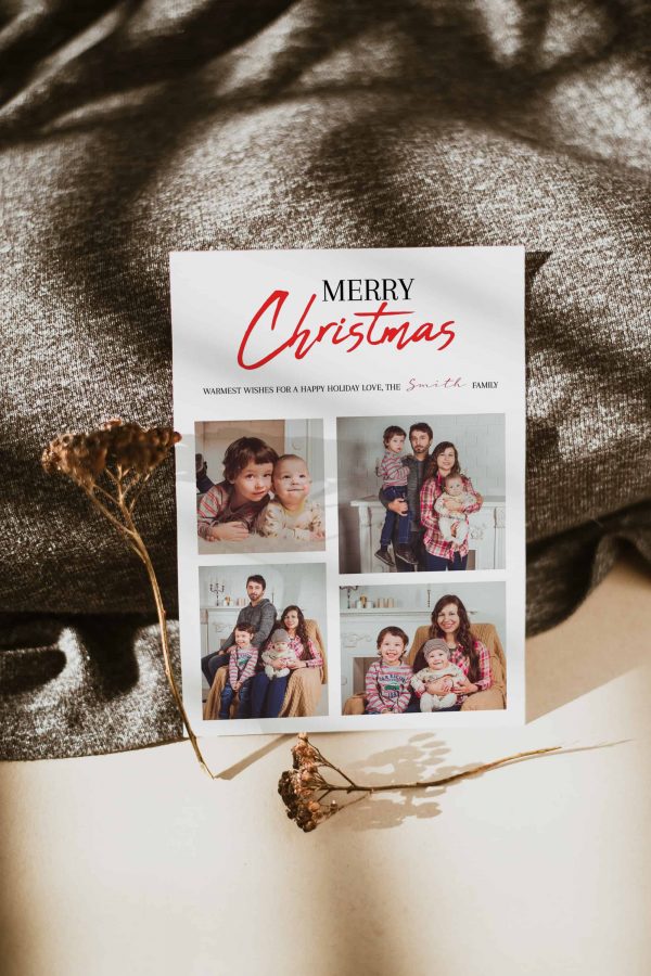 Four Photo Collage Merry Christmas Family Holiday Card Template scaled