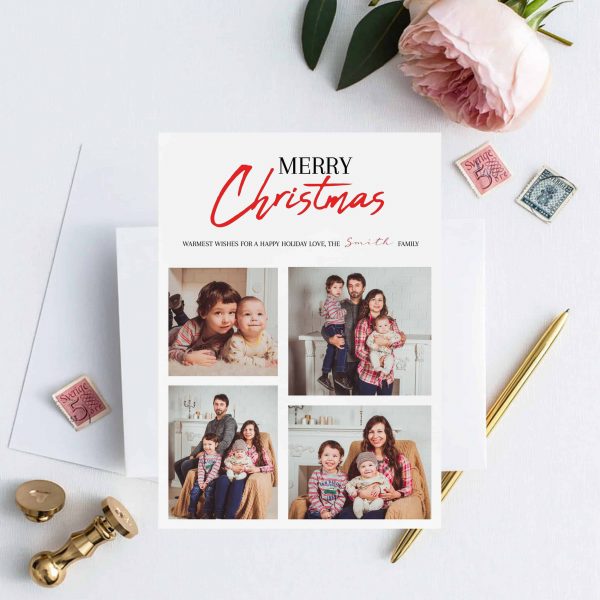 Four Photo Collage Merry Christmas Family Holiday Cards