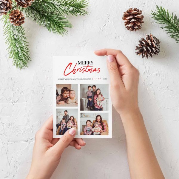 Four Photo Collage Merry Christmas Family Holiday Printable Card