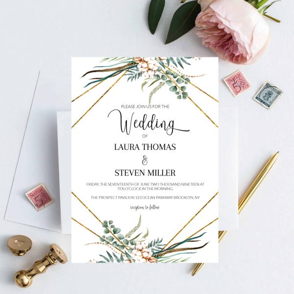 Greenery Eucalyptus Leaves Frame Wedding Printable Invitation Templates