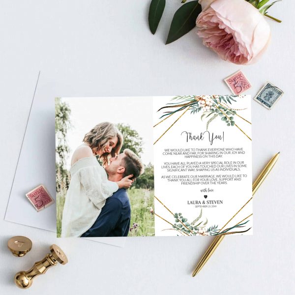 Greenery Eucalyptus Leaves Frame Wedding Thank You Card Templates