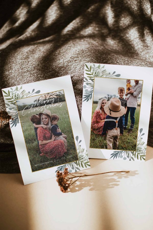 Greenery Photo Christmas Year In Review Holiday Card Template scaled