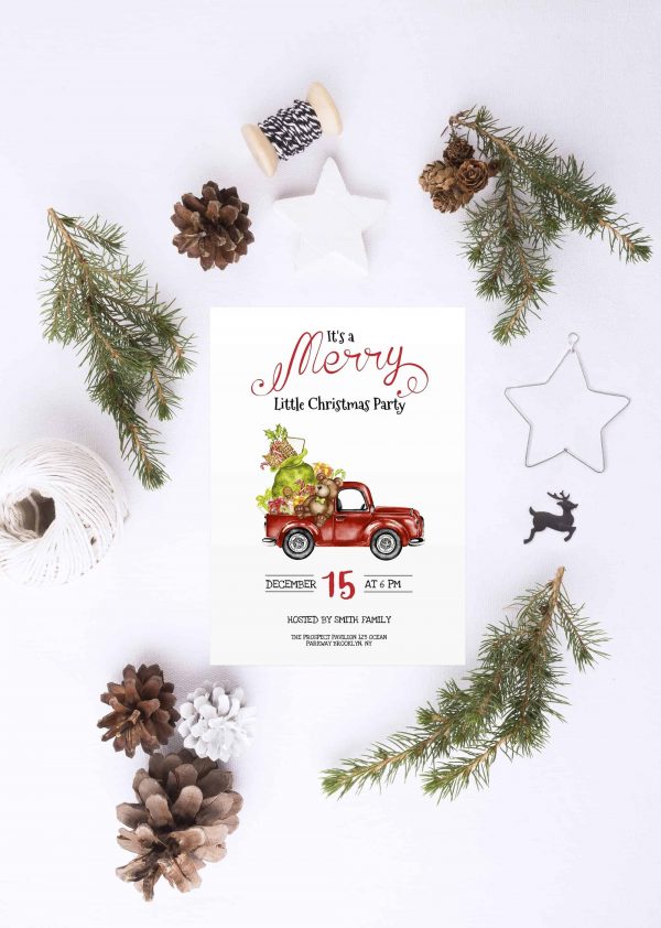 Holiday Gift Red Truck Christmas Party Invitation scaled