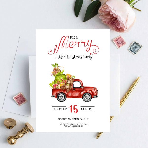 Holiday Gift Red Truck Printable Christmas Party Invitation