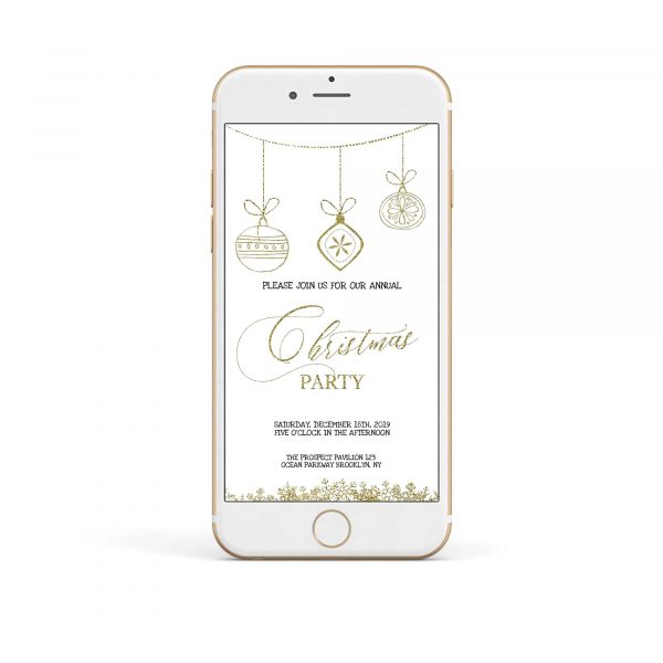 Mobile Gold Glitter Christmas Ornaments Party Invitation