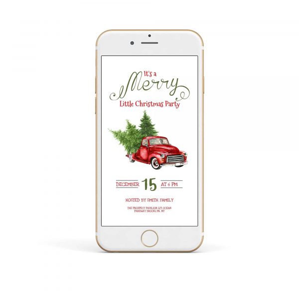 Mobile Pine Tree Red Truck Christmas Party Invitation