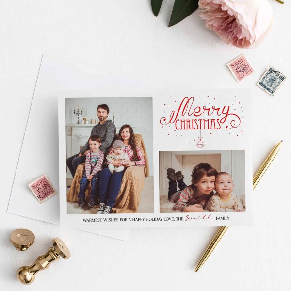 Printable Family Holiday Two Photo Collage Merry Christmas Card