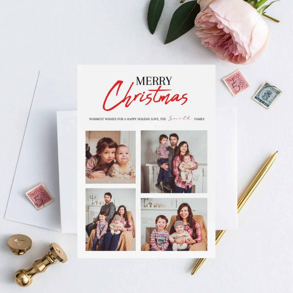 Printable Four Photo Collage Merry Christmas Family Holiday Card