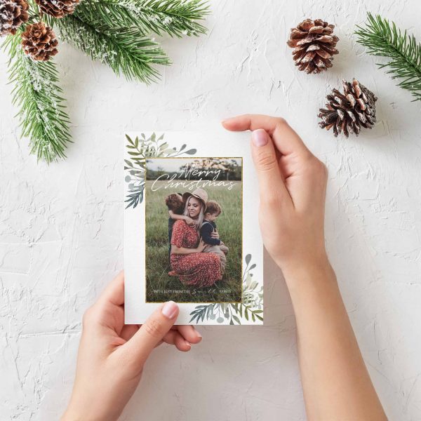 Printable Greenery Photo Christmas Year In Review Holiday Card