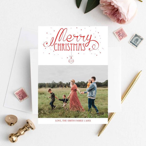 Printable Merry Christmas Ornament Photo Christmas Greeting Card