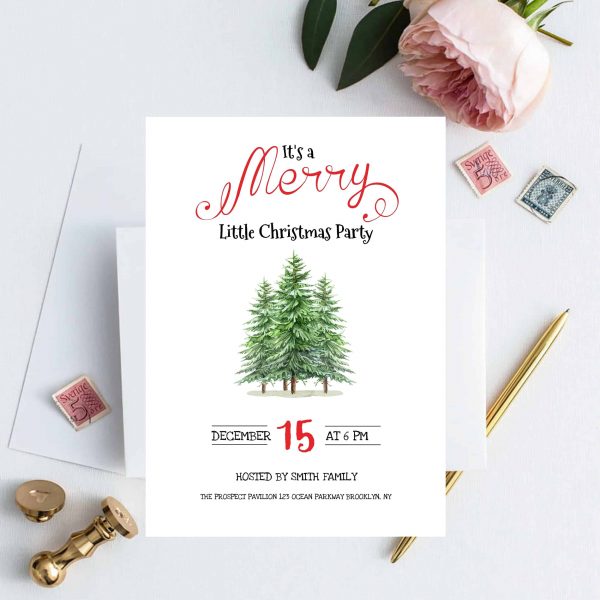 Printable Pine Tree Little Christmas Party Invitation