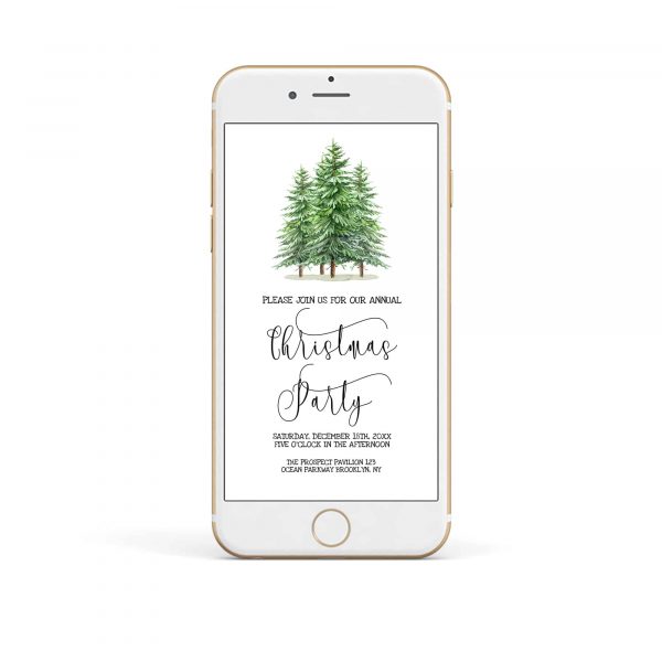 electronic pine tree christmas party invitation template