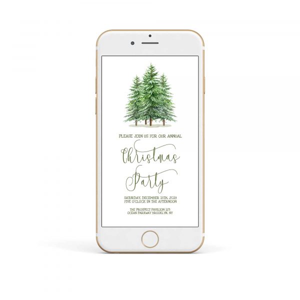 mobile pine tree christmas party invitation template