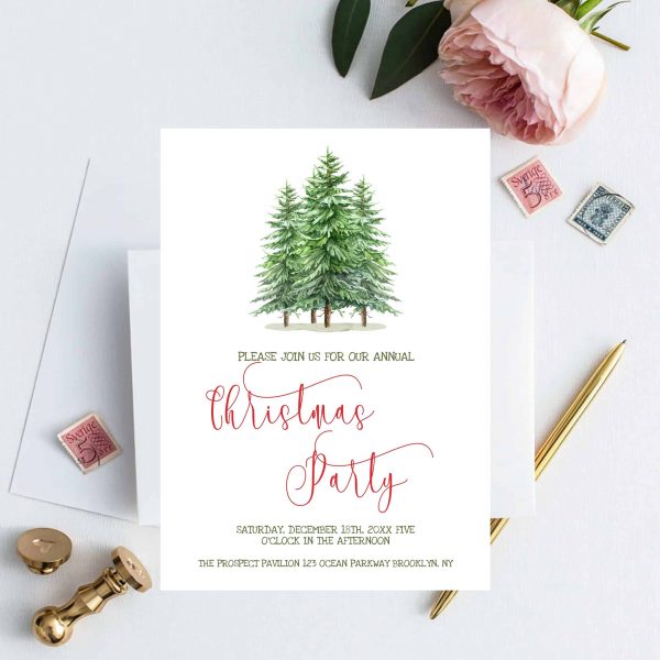 pine tree christmas party invitation printable template