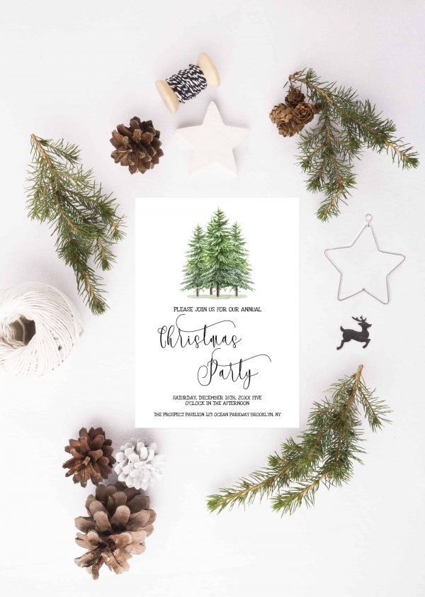 pine tree christmas party invitation template scaled