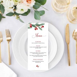 Christmas Holy Berries Menu Card Template