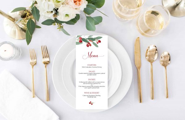 Christmas Holy Berries Menu Card Template