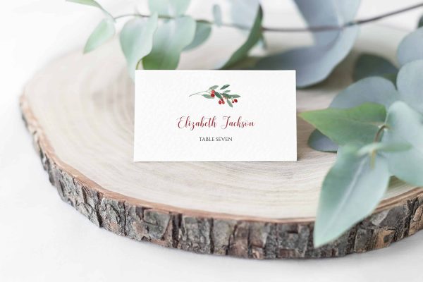 Christmas Holy Berries Place Card Template