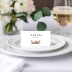 Christmas Holy Berries Holiday Place Card Templates