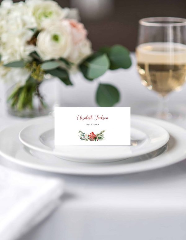 Christmas Holy Berries Holiday Place Card Templates