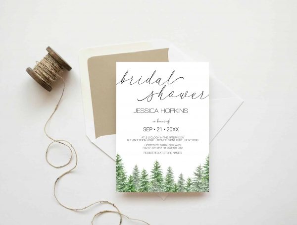 Pine Tree Wedding Bridal Shower Invitation Template scaled