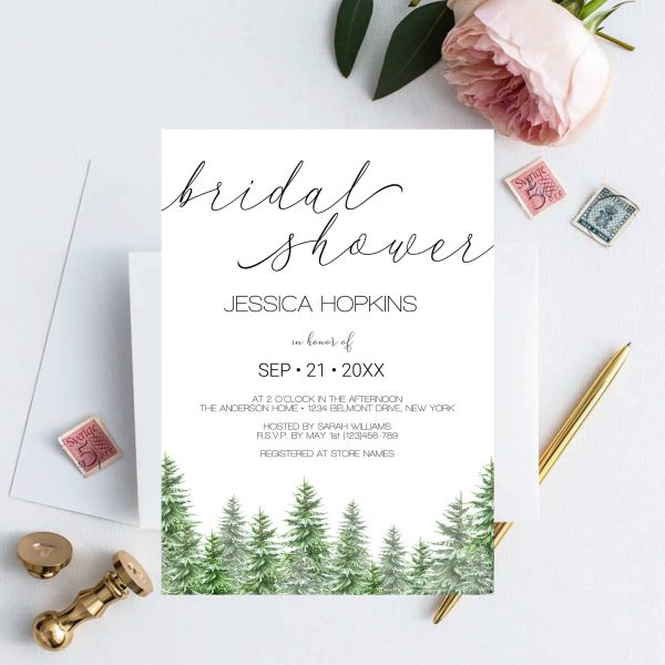 Pine Tree Wedding Printable Bridal Shower Invitation Template