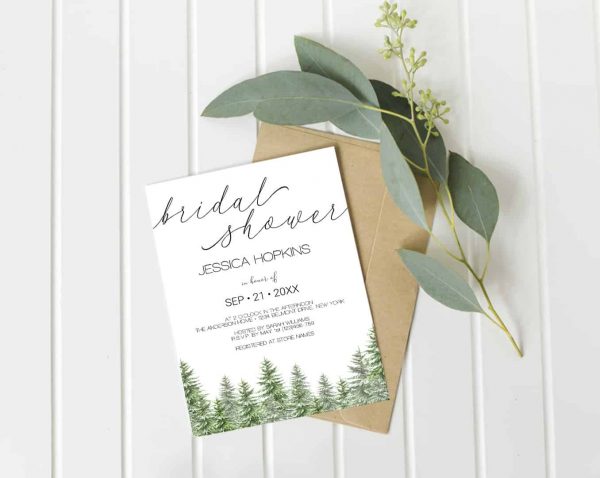 Printable Pine Tree Wedding Bridal Shower Invitation Template