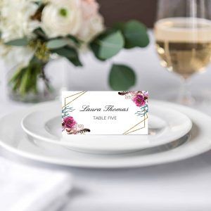 Blossom Floral Gold Geometric Frame Place Cards