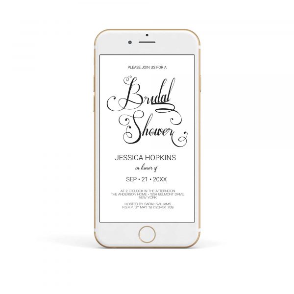 electronic calligraphy script bridal shower invitation template