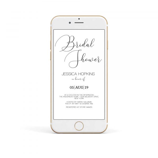 electronic simple calligraphy script wedding bridal shower invitation template