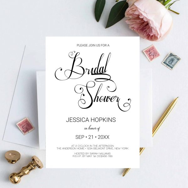 printable calligraphy script bridal shower invitation template