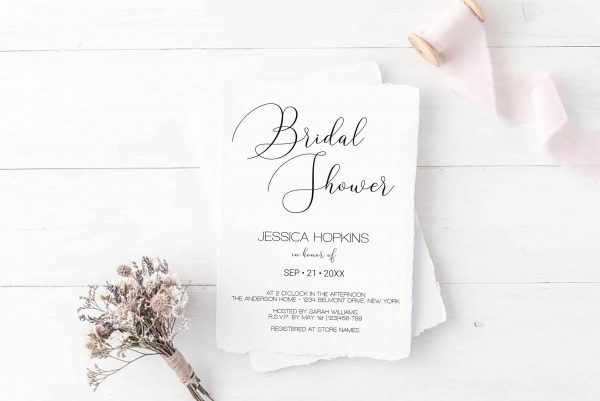 printable simple calligraphy script wedding bridal shower invitation template scaled