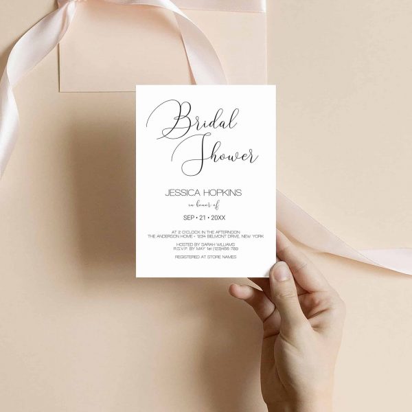 printable simple calligraphy wedding bridal shower invitation template