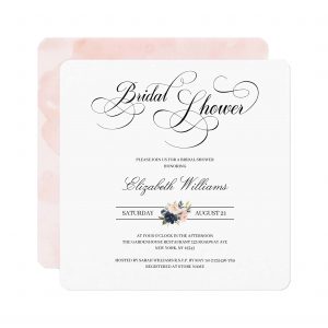 Chic Blush Pink Navy Floral Bridal Shower Invitation