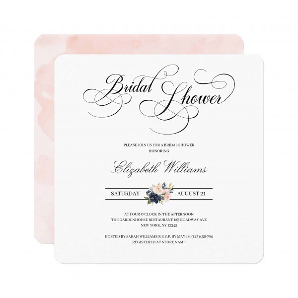 Chic Blush Pink Navy Floral Bridal Shower Invitation