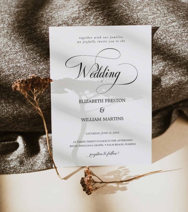 Romantic Black Calligraphy Script Minimal Wedding Invitation