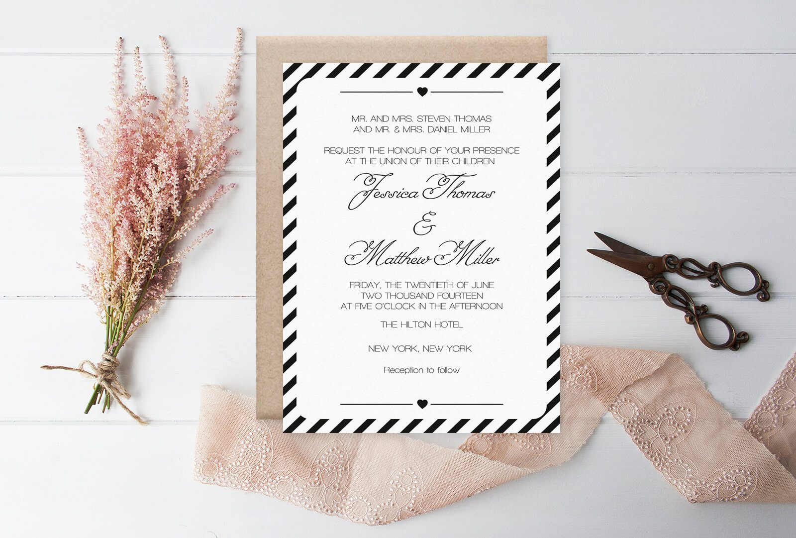 Black Carnival Stripes Free Printable Wedding Invitations PDF Template