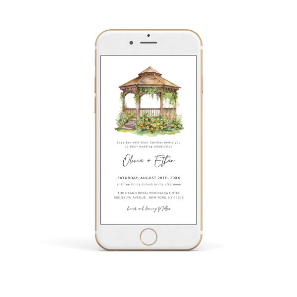 Watercolor Gazebo with Floral Wedding Electronic Invitation Template