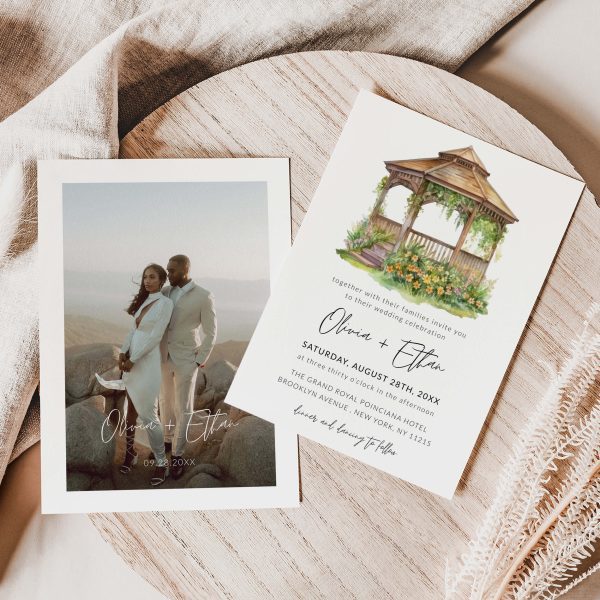 Watercolor Gazebo with Floral Wedding Invitation Template