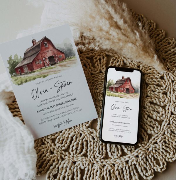 Watercolor Rustic Red Farm Barn Wedding Printable and Electronic Invitation Template scaled e1685802144809